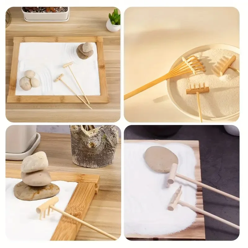 Zen Gardening Tools - 6pcs Mini Bamboo Rake Set for