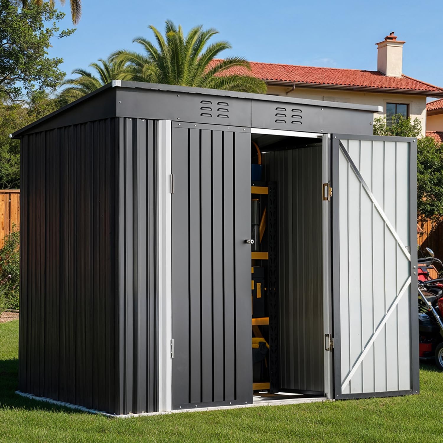 Gardening Tools Storage - 6x4ft Metal Outdoor Storage Shed Double