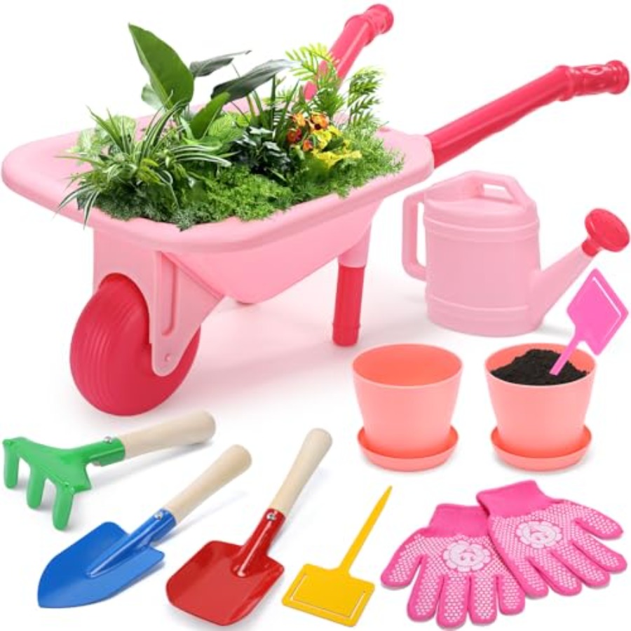 Gardening Tools Pink - Gardening Tool Set Pink Wheelbarrow with