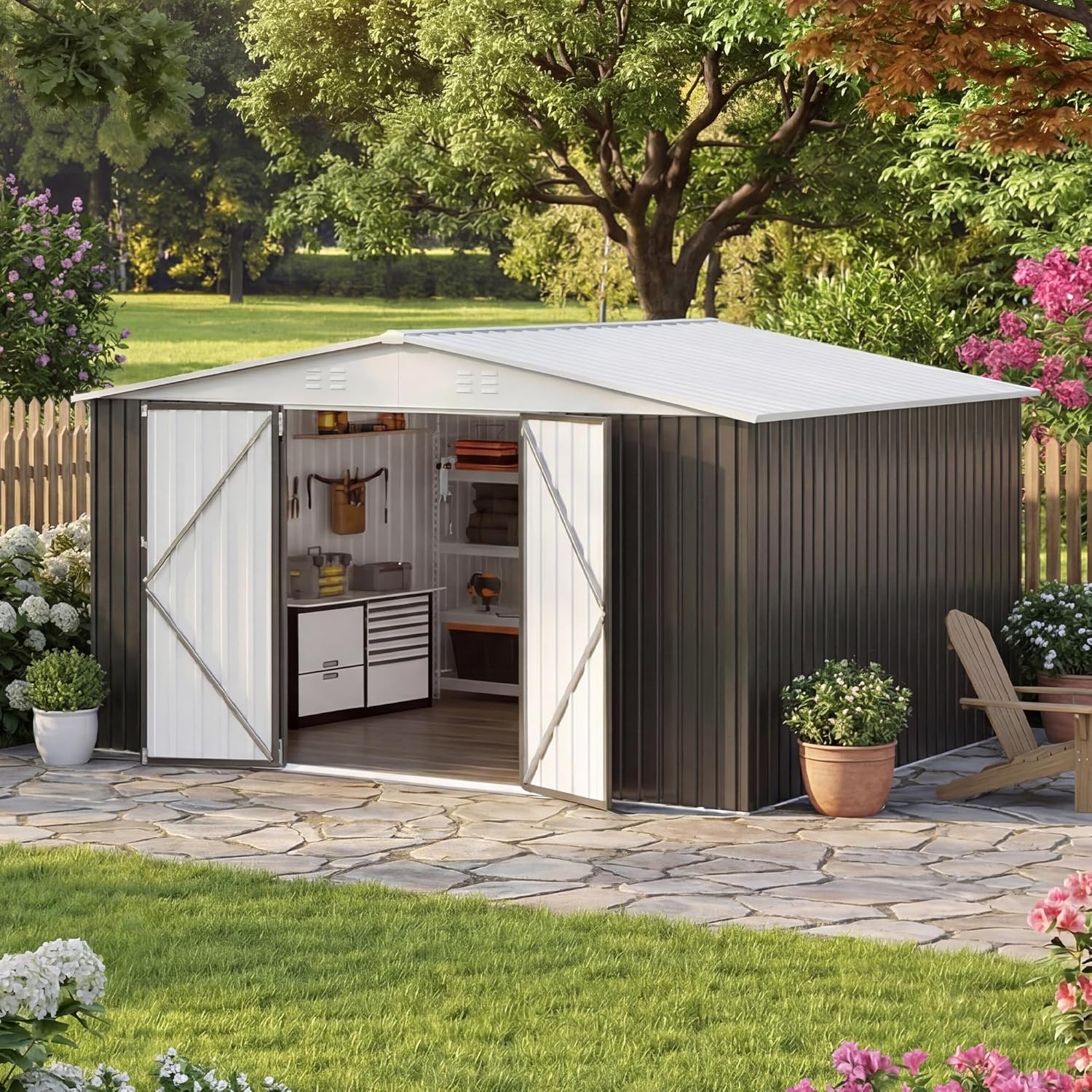Gardening Tools Storage - 12x14 FT Storage Shed,Garden Shed with