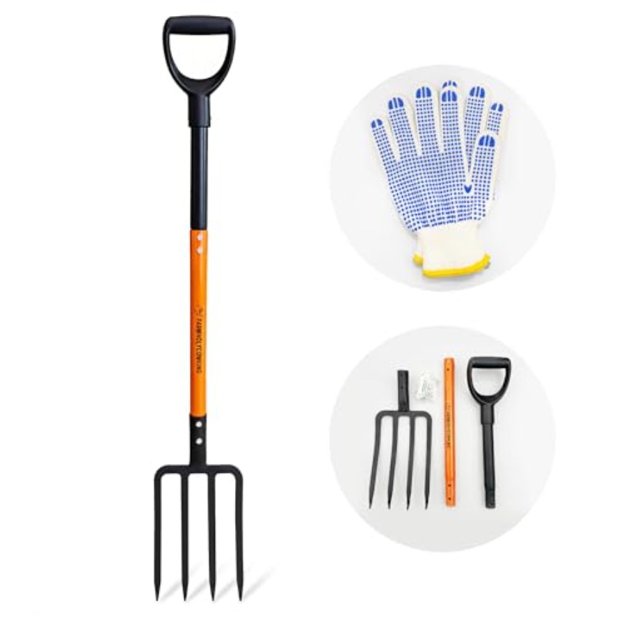Spade Digging Fork - Pitch Fork for Garden 4-Tines Garden