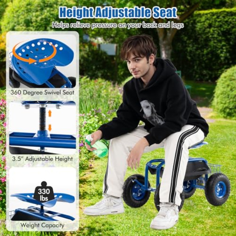 Garden Seat with Wheels: Steel - Gardening Tools Uses avis et prix